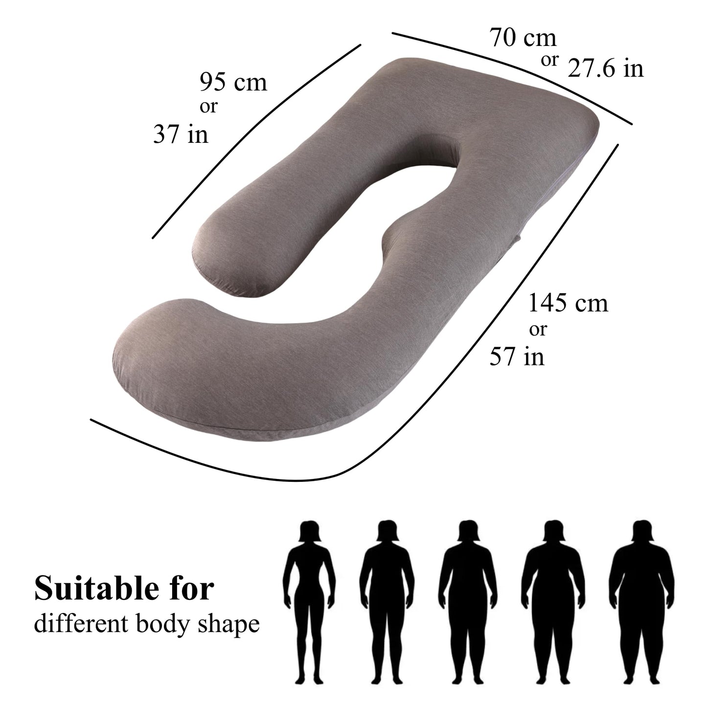 ALLOPERA Pregnancy Pillow, Full Body Maternity Pillow 57 inch, with Removable Washable Cover - Sleep Support for Legs, Back, Neck, Shoulder, HIPS, Belly, Velvet Cover-Grey-Dark Blue