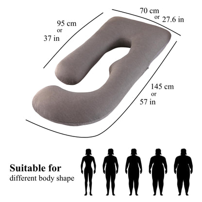 ALLOPERA Pregnancy Pillow, Full Body Maternity Pillow 57 inch, with Removable Washable Cover - Sleep Support for Legs, Back, Neck, Shoulder, HIPS, Belly, Velvet Cover-Grey-Dark Blue