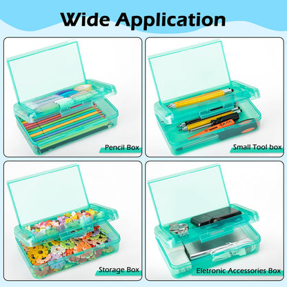 Double Layer Plastic Clear Hard Colored Pencil Box Case Pen Crayon Box