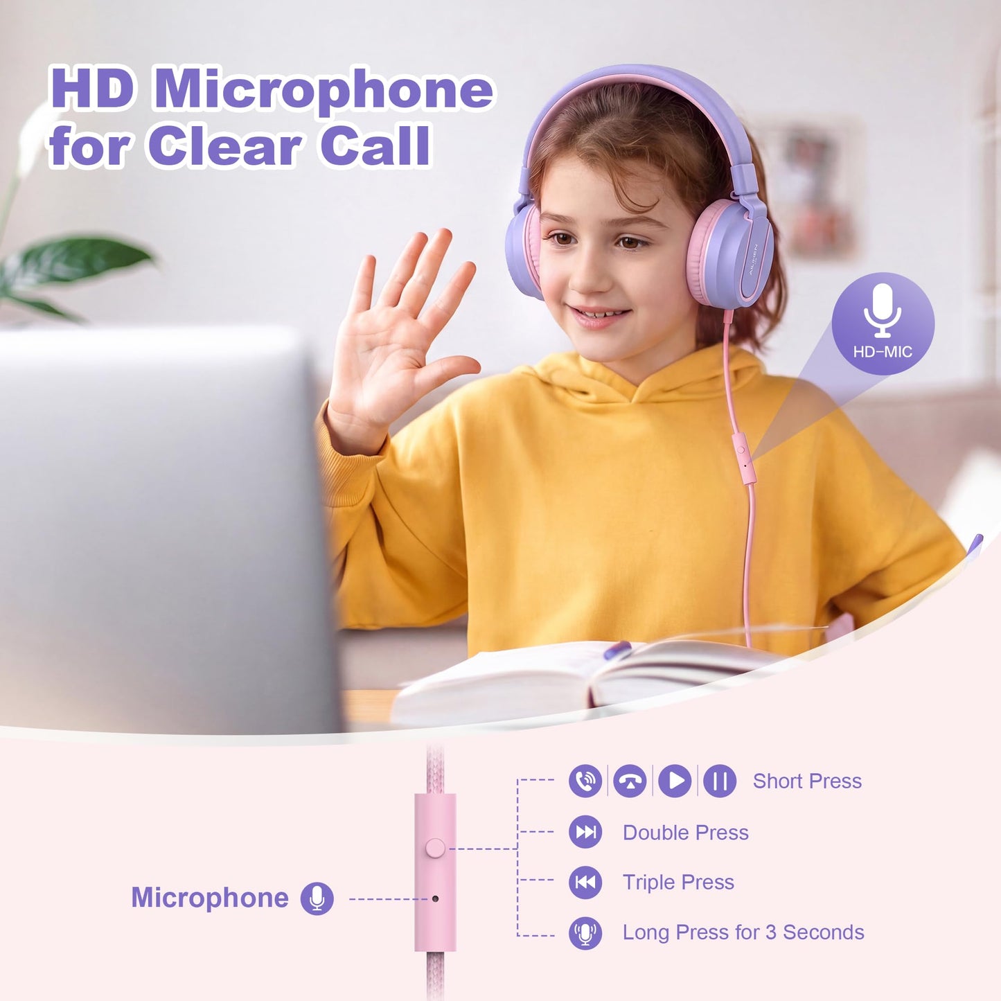 AILIHEN I35 Kids Headphones for School with Mic, 93dB Safe Volume, Orange