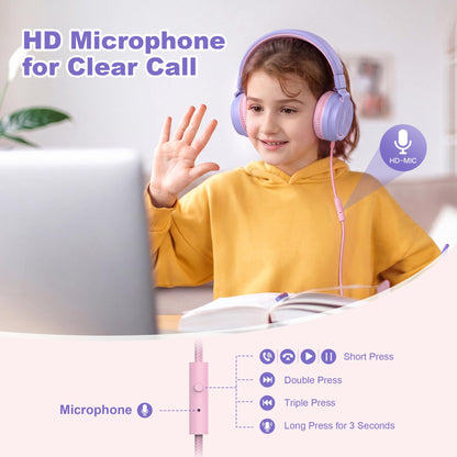 AILIHEN I35 Kids Headphones for School with Mic, 93dB Safe Volume, Orange