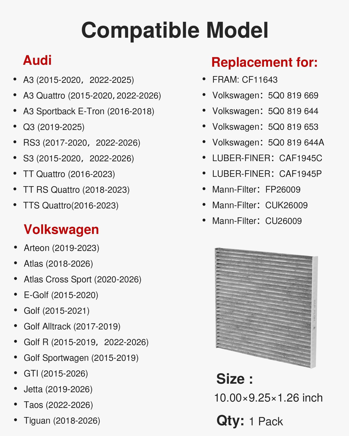 Puroma Cabin Air Filter Activated Carbon for CF11920 CP920 6043C Ford C-Max