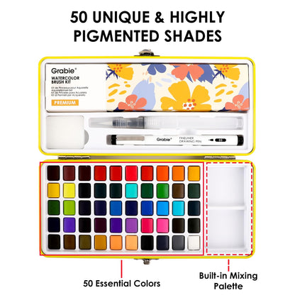 Grabie 50 Color Watercolor Paint Set with Brush Pens