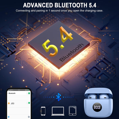 Wireless Earbuds, Bluetooth 5.4 Ear Buds, LED Power Display, 6D Bass Stereo