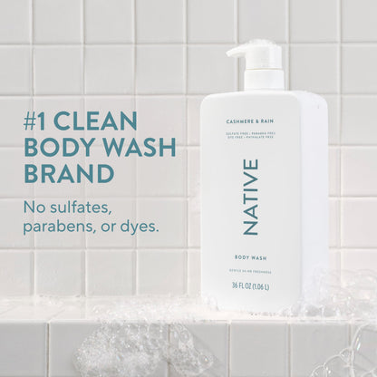 Native Clean Body Wash, Gentle & pH-balanced for Sensitive Skin, 24-Hr Freshness for Women & Men, Vegan & Cruelty-Free, Free of Sulfates, Parabens & Phthalates, Sandalwood & Shea Butter, 36 oz