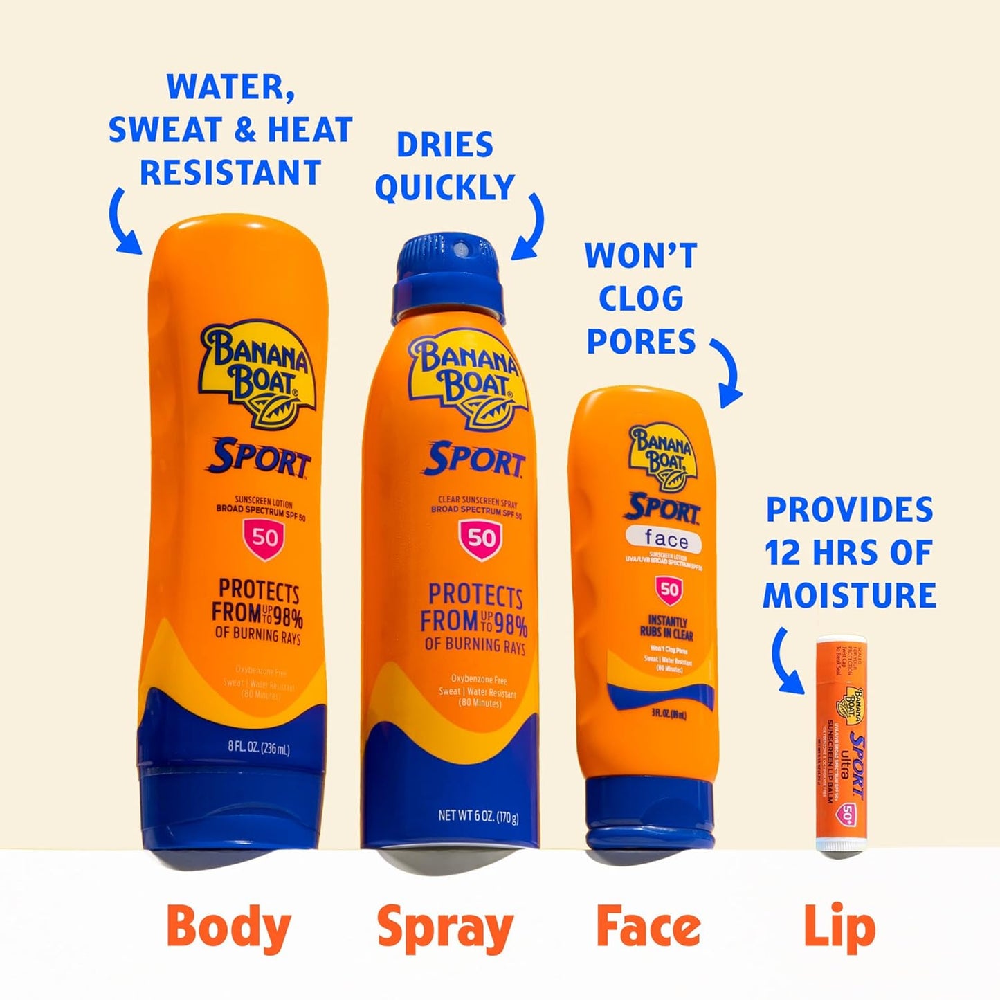 Banana Boat Sport SPF 50 Sunscreen Spray, 6 oz (2 Pack)
