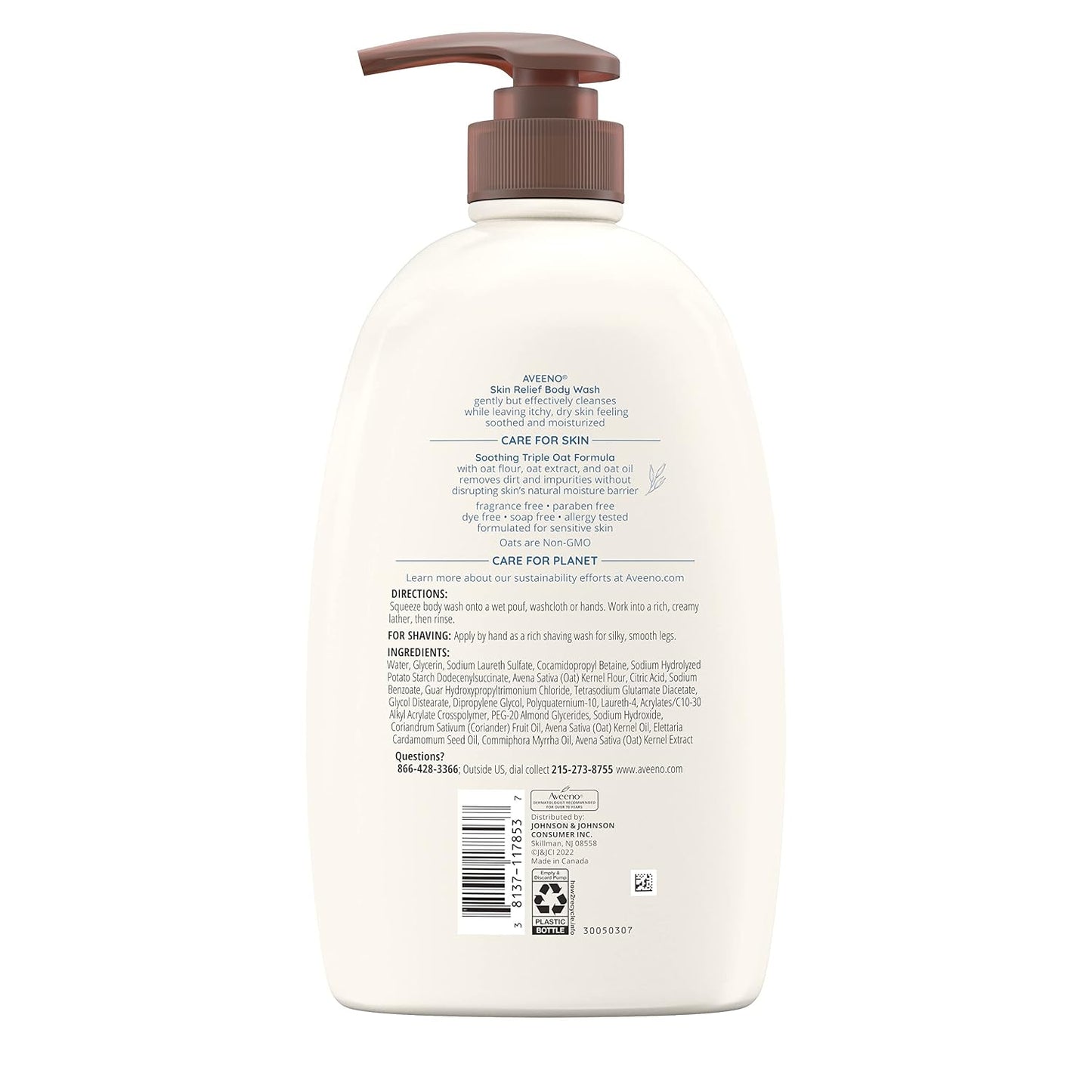 Aveeno Skin Relief Body Wash with Triple Oat Complex, Fragrance-Free, Gentle Daily Body Wash for Sensitive Skin Leaves Itchy, Dry Skin Feeling Soothed & Moisturized, Value Size 33 Fl Oz