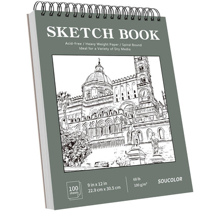 Soucolor Sketch Book 9" x 12", 100 Sheets Kids Art Sketchbook Drawing Pad