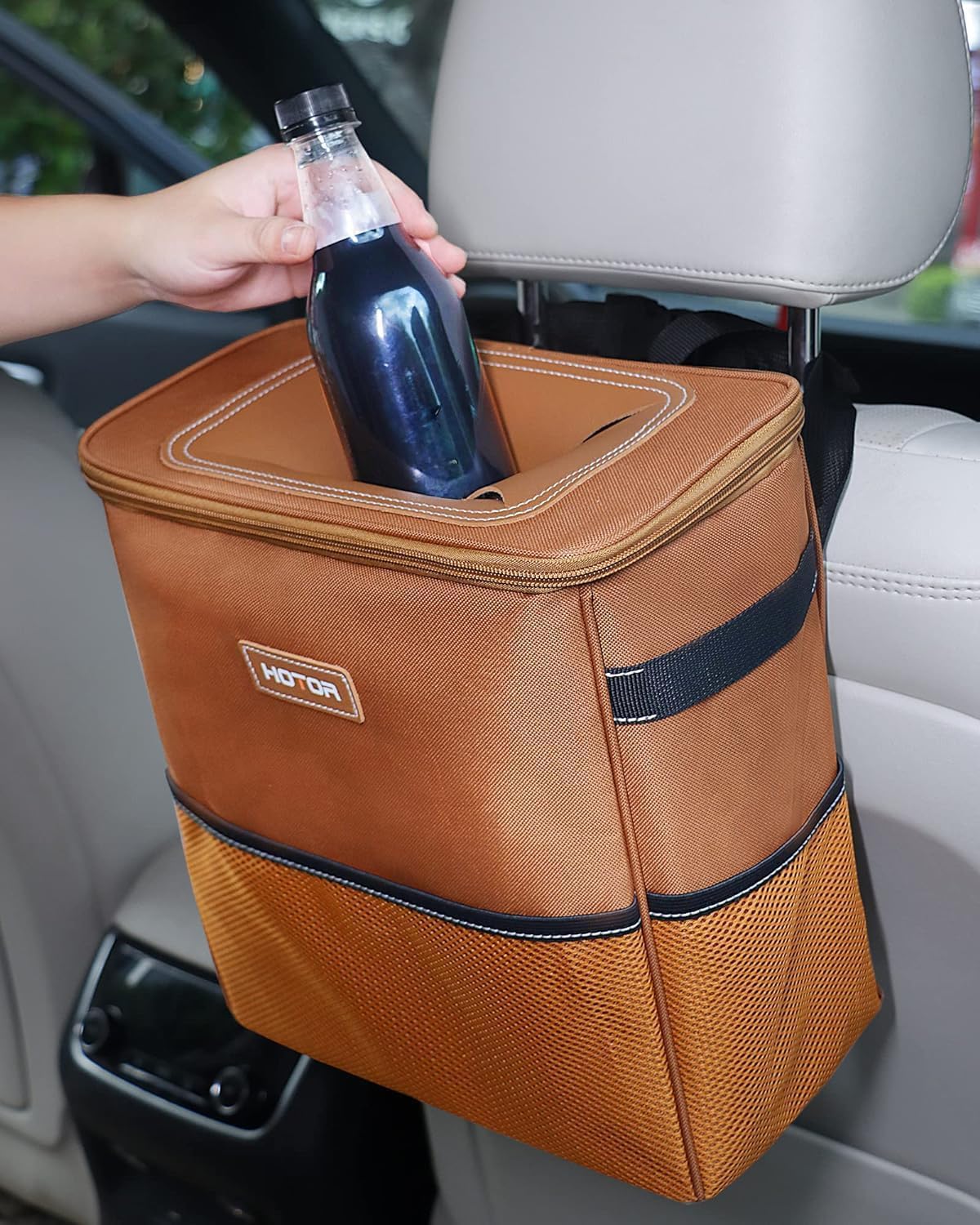 HOTOR Car Trash Can, Leakproof Car Organizer, 2-Gallon, Black