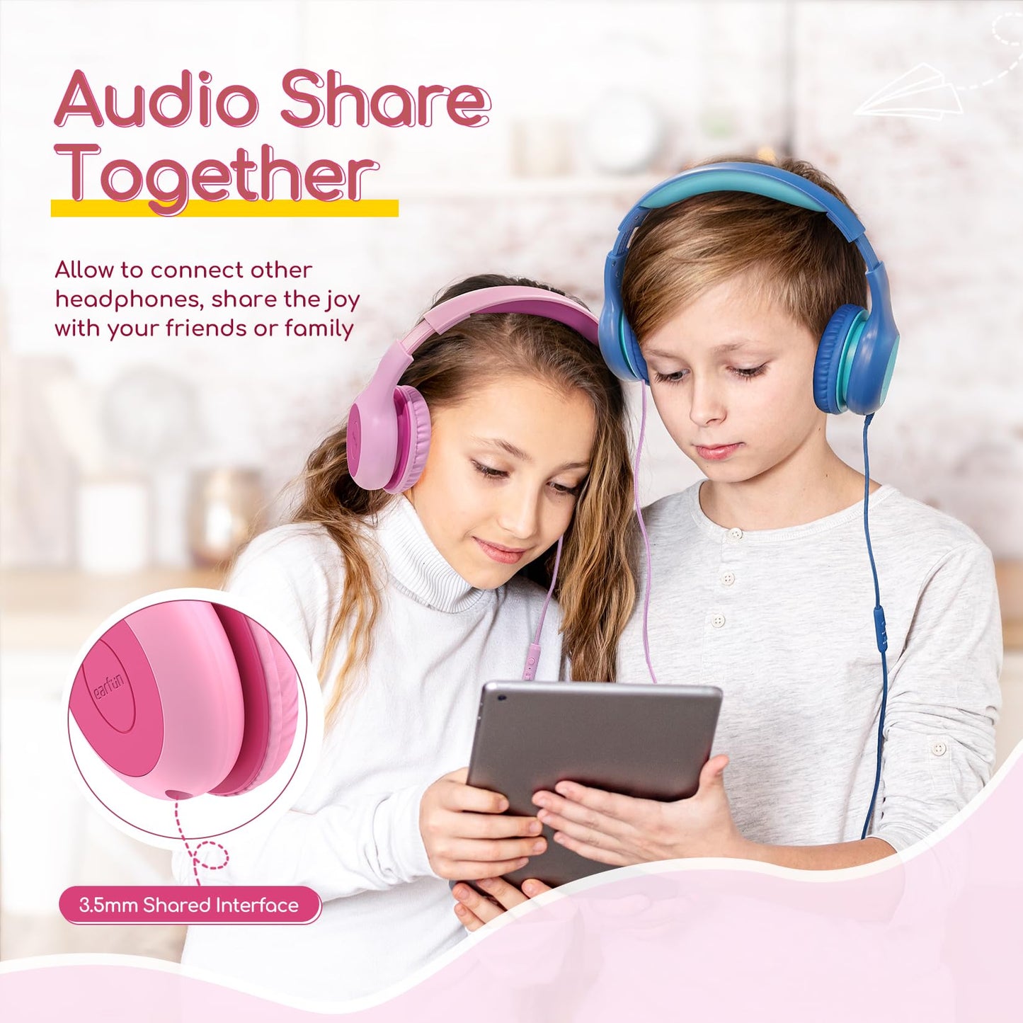 EarFun K1 Kids Headphones Wired with Mic, Volume Limit Headphones for Kids