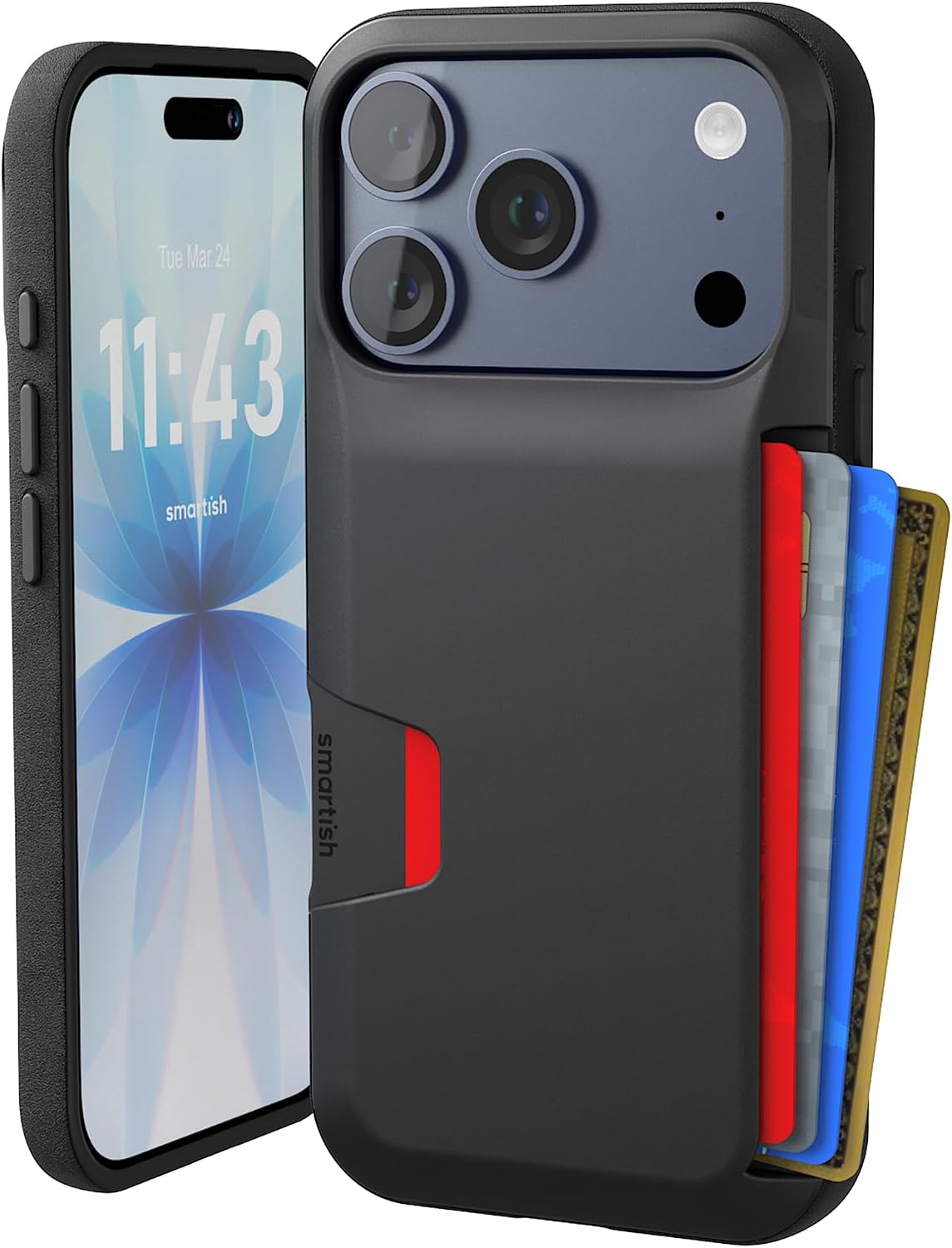 Smartish® iPhone 13 Wallet Case - Wallet Slayer Vol. 1 [Slim + Protective] Credit Card Holder - Drop Tested Hidden Credit Card Slot Cover for Apple iPhone 13 - Black Tie Affair