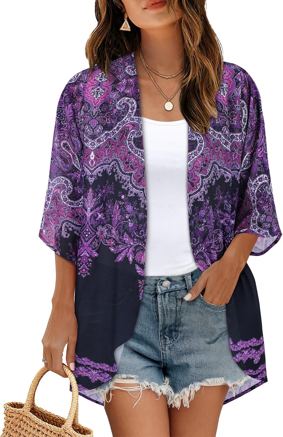 CHICGAL Womens Floral Kimono Cardigan Beach Cover Up Casual Summer Tops
