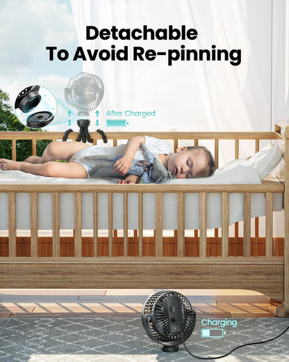 Gaiatop Mini Portable Stroller Fan, Small Clip on Fan 3 Speed Rechargeable