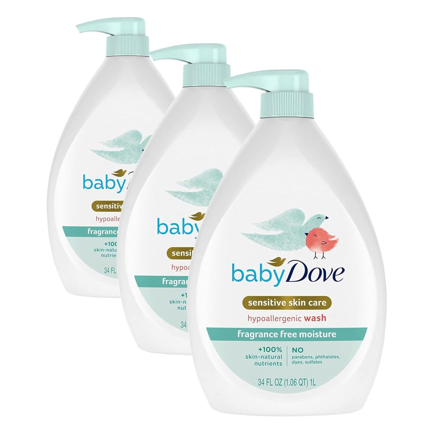 Baby Dove Care Baby Wash Fragrance-Free Moisture 1 Pack 34 oz