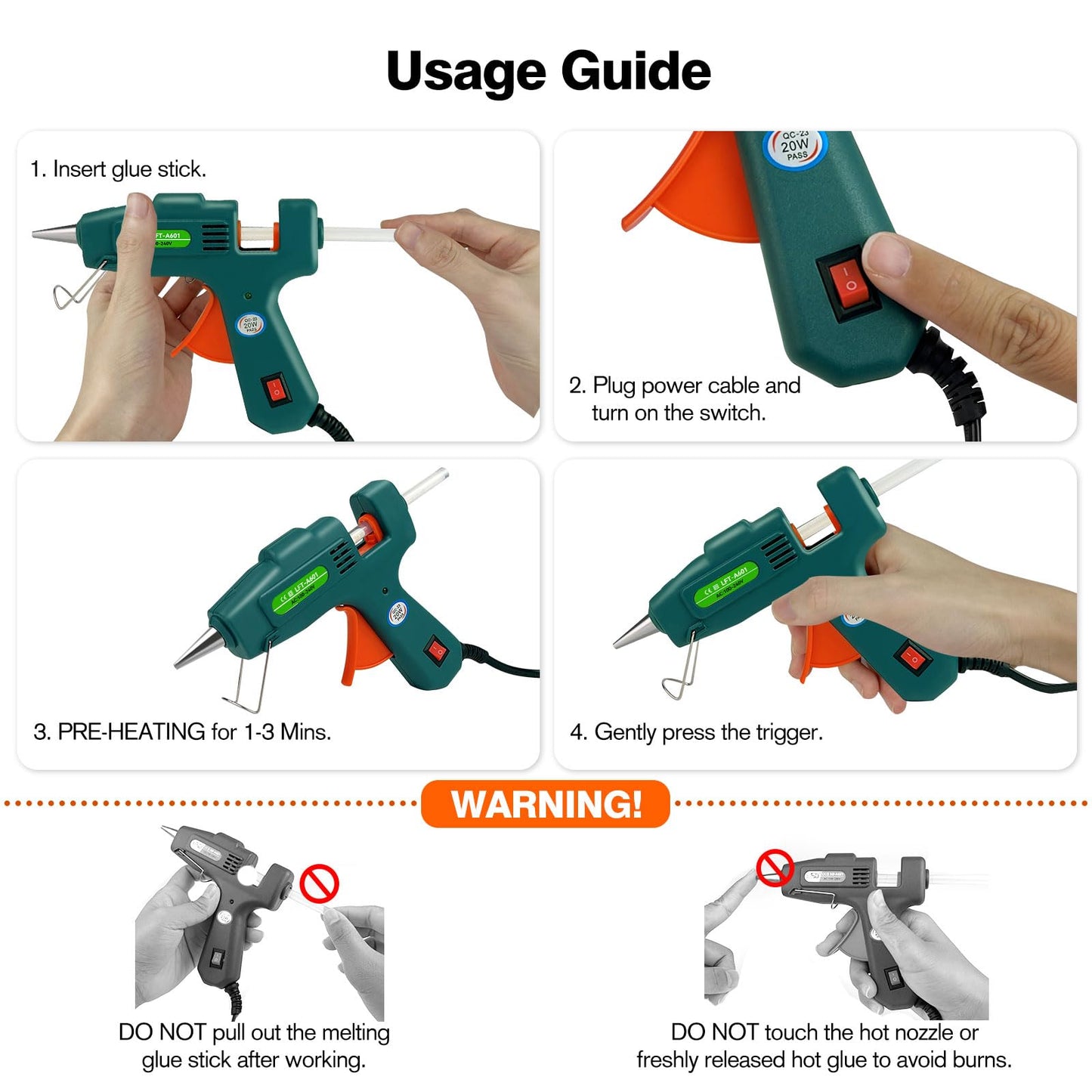 SHJADE Hot Glue Gun with 30 Glue Sticks, 20W Mini Hot Melt Gun Kit(White)