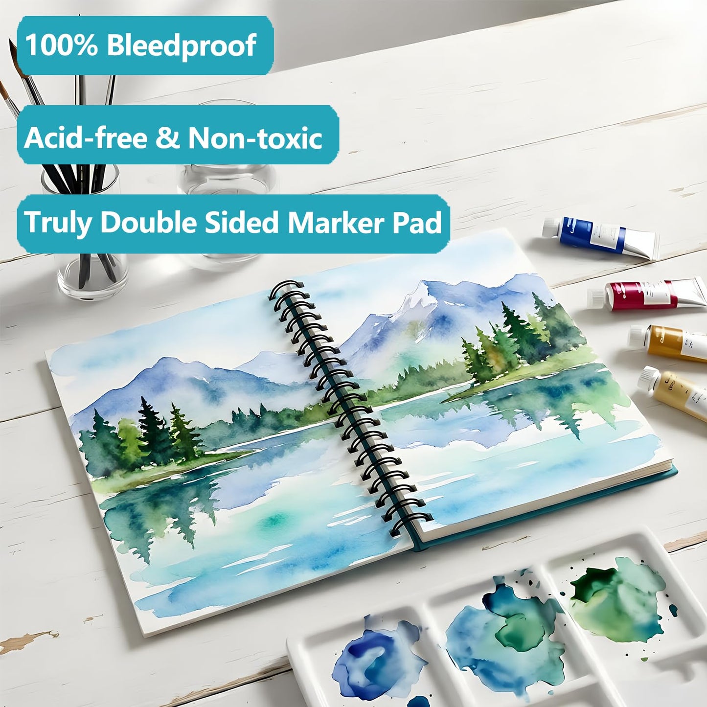 Hapikalor Watercolor Paper Pad, 9"x12" Water Color Paper, 140lb/300gsm Teal