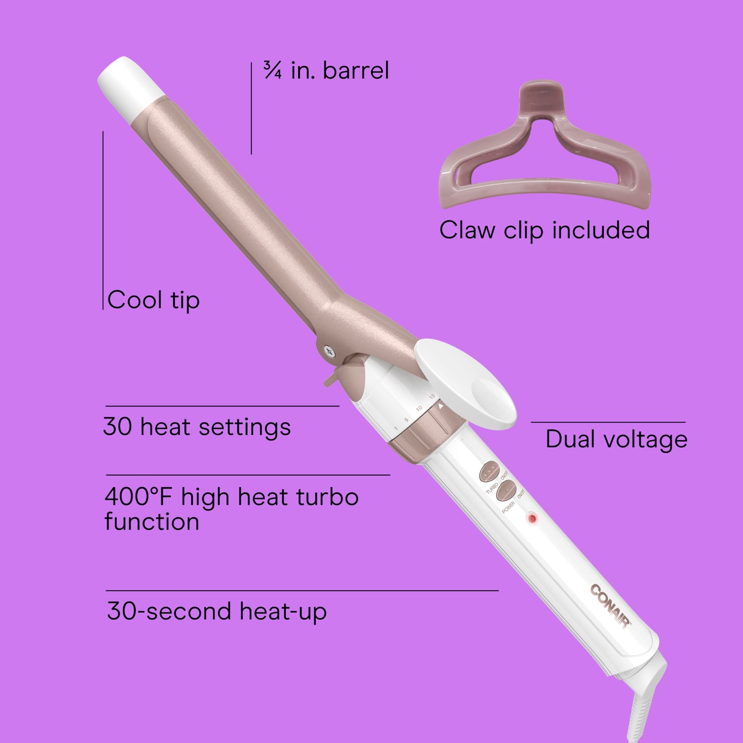 Conair Curling Iron, Double Ceramic, 1" Barrel, White/Rose Gold
