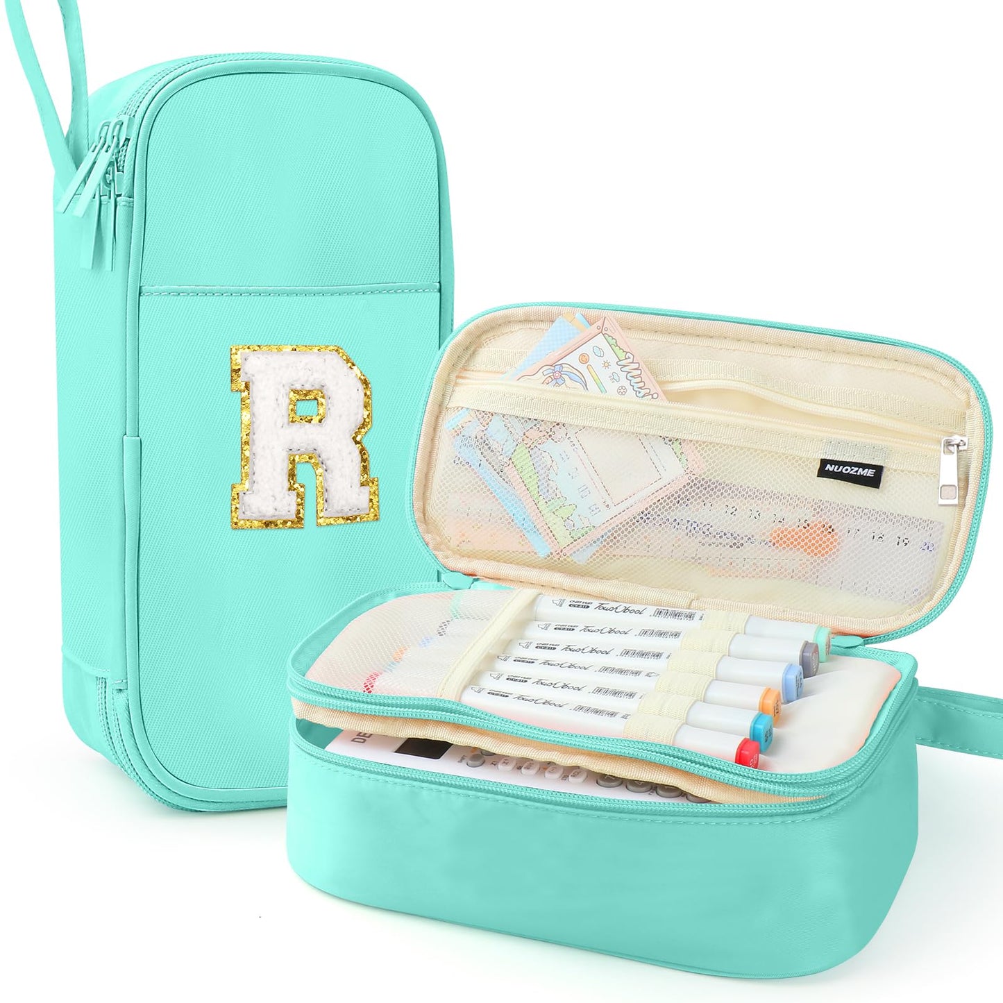 Cute Large Pencil Case Pouch,Personalized Initial Pencil Bag for Girls Boy