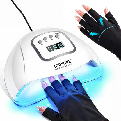 JODSONE U V LED Nail Lamp with Base Coat Top Coat Set, Nail Dryer for Gel Polish for Nails with Automatic Sensor & 4 Timers