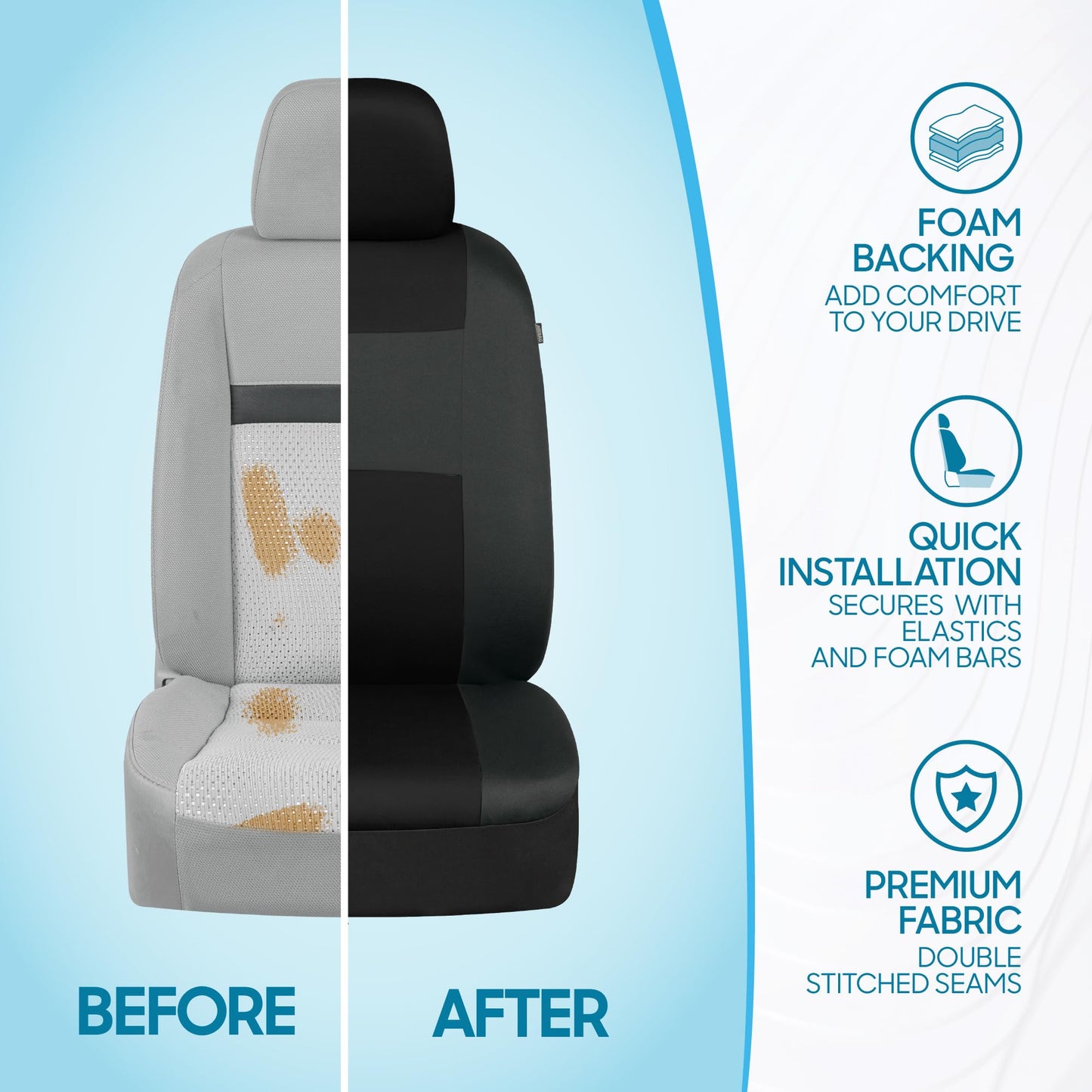 BDK PolyPro Car Seat Covers Full Set in Solid Black, Front and Rear Split Bench Seat Covers for Cars, Easy to Install Car Seats Cover Set and Accessories for Auto Trucks Van SUV - Solid Black