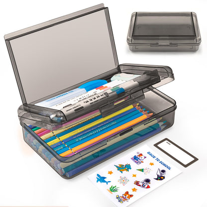 Double Layer Plastic Clear Hard Colored Pencil Box Case Pen Crayon Box