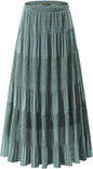 NASHALYLY Women's Chiffon Elastic High Waist Pleated A-Line Maxi Skirts