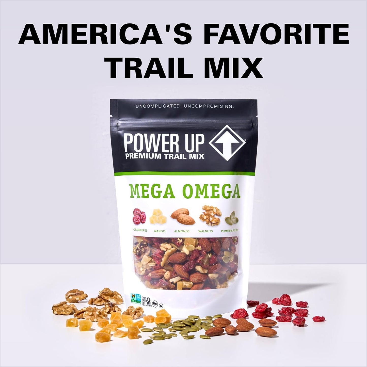 Power Up Trail Mix, Mega Omega Trail Mix, Non-GMO, Vegan, Gluten Free, No Artificial Ingredients, Gourmet Nut, 14 Ounce Bag
