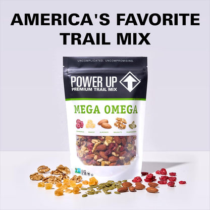 Power Up Trail Mix, Mega Omega Trail Mix, Non-GMO, Vegan, Gluten Free, No Artificial Ingredients, Gourmet Nut, 14 Ounce Bag