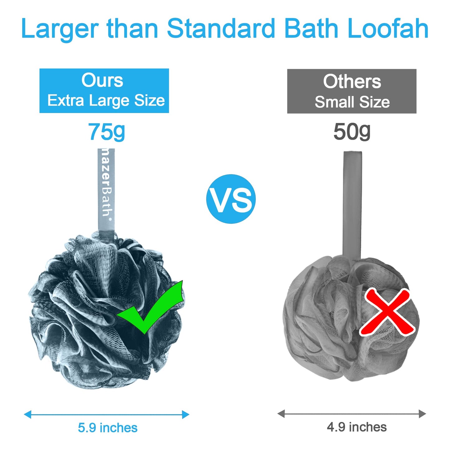 AmazerBath Loofah Sponge 75g/Piece, Loofah for Men Body Scrubber - Bath Sponge Loofa Set of 4 Black (Large)