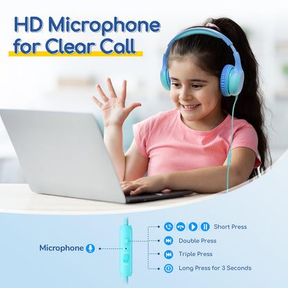 EarFun K1 Kids Headphones Wired with Mic, Volume Limit Headphones for Kids