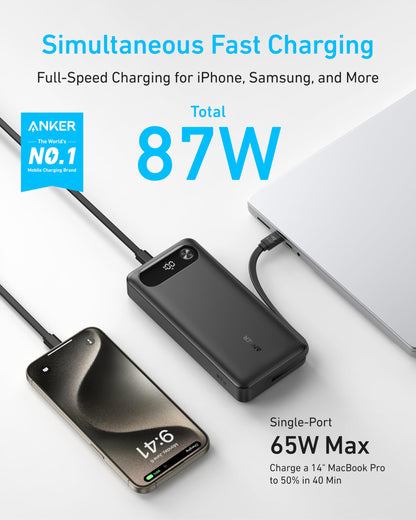 Anker Power Bank, 20,000mAh Travel Essential, Built-in USB-C Cable(Black)