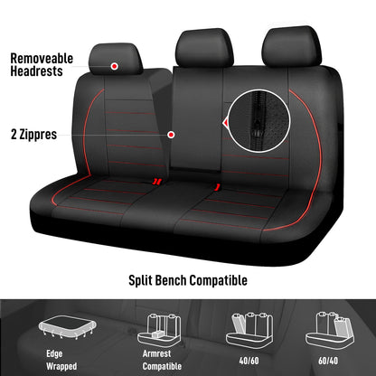 CAR PASS Universal FIT Piping Leather Car Seat Cover, for suvs,Van,Trucks,Airbag Compatible,Inside Zipper Design and Reserved Opening Holes (Full Set, Black and Red)