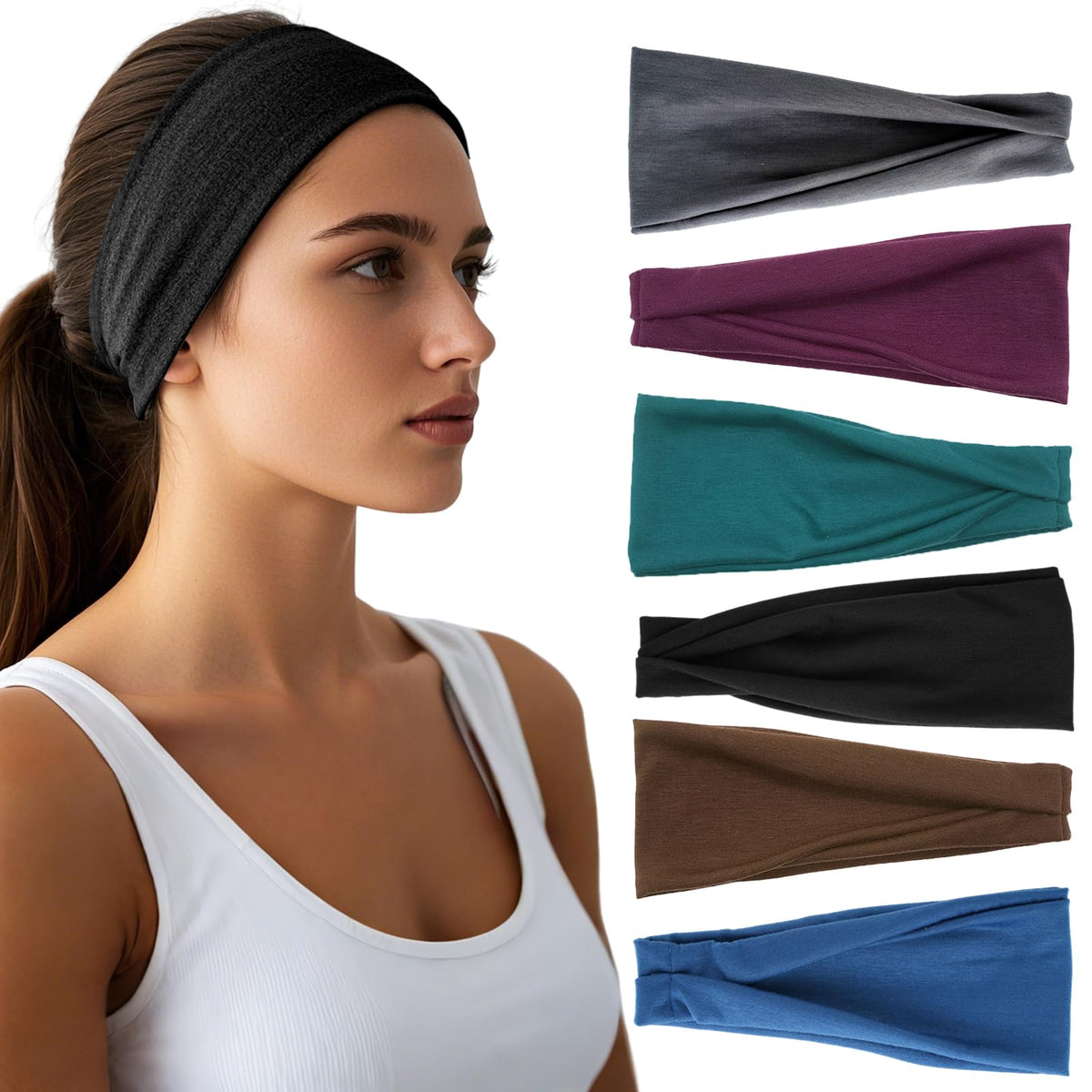 Headbands for Women - 6 Pack Wide Elastic Hair Bands | Stretchy Sweatbands Hair Bands | Soft Sports Thin Head Bands | Non-Slip Accessories Bands for Fashion, Washing Face, Workouts, Yoga, Daily Use