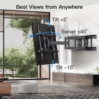 Pipishell Full Motion TV Wall Mount for Echo Show 21/15 and 13-43 Inch Flat Curved Screen TVs & Monitors, Max VESA 200x200mm up to 44lbs, TV Mount Wall Bracket with Rotation Swivel Tilt Extension