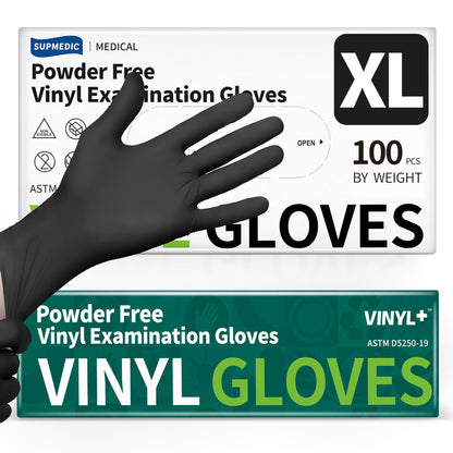 Supmedic Vinyl Disposable Exam Gloves, Black 4Mil Powder-Free Latex-Free Medical Food Safe Cooking Cleaning Glove 100 &1000Ct