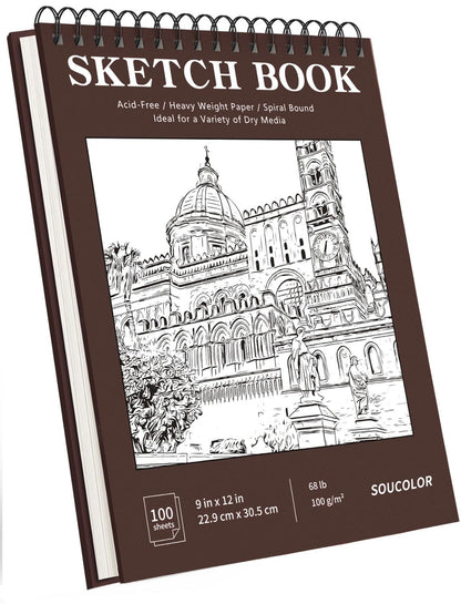 Soucolor Sketch Book 9" x 12", 100 Sheets Kids Art Sketchbook Drawing Pad