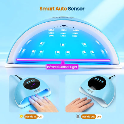JODSONE U V LED Nail Lamp with Base Coat Top Coat Set, Nail Dryer for Gel Polish for Nails with Automatic Sensor & 4 Timers