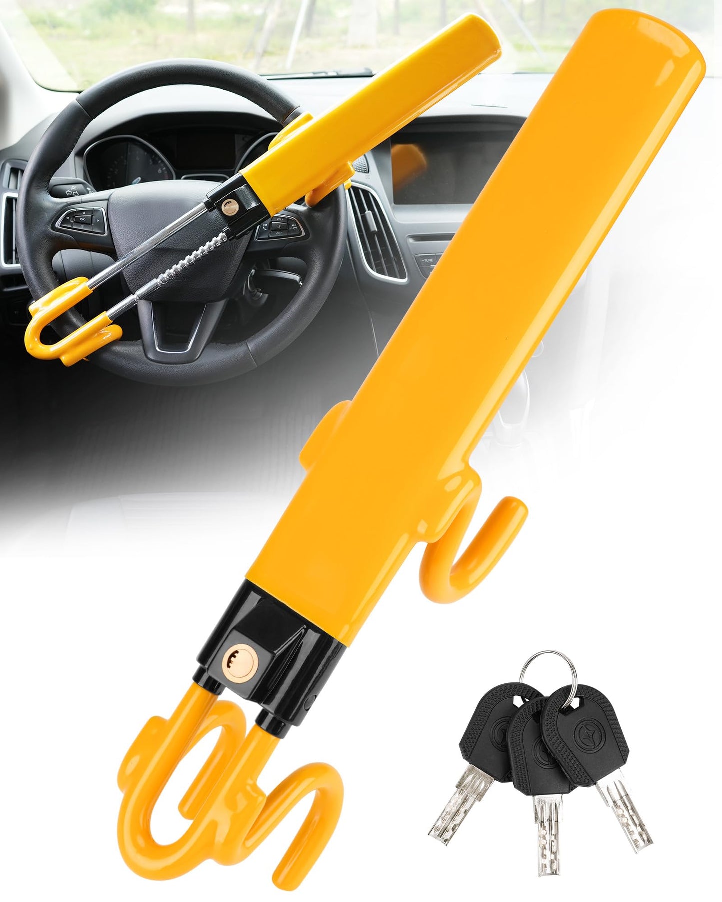 Tevlaphee Steering Wheel Lock Anti-Theft Car Device Heavy Duty Security Car Lock Antitheft Locking Devices Great Deterrent Adjustable Car Wheel Lock Anti Theft for Vehicle Truck with 3 Keys(Black)
