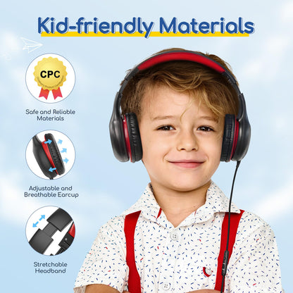EarFun K1 Kids Headphones Wired with Mic, Volume Limit Headphones for Kids