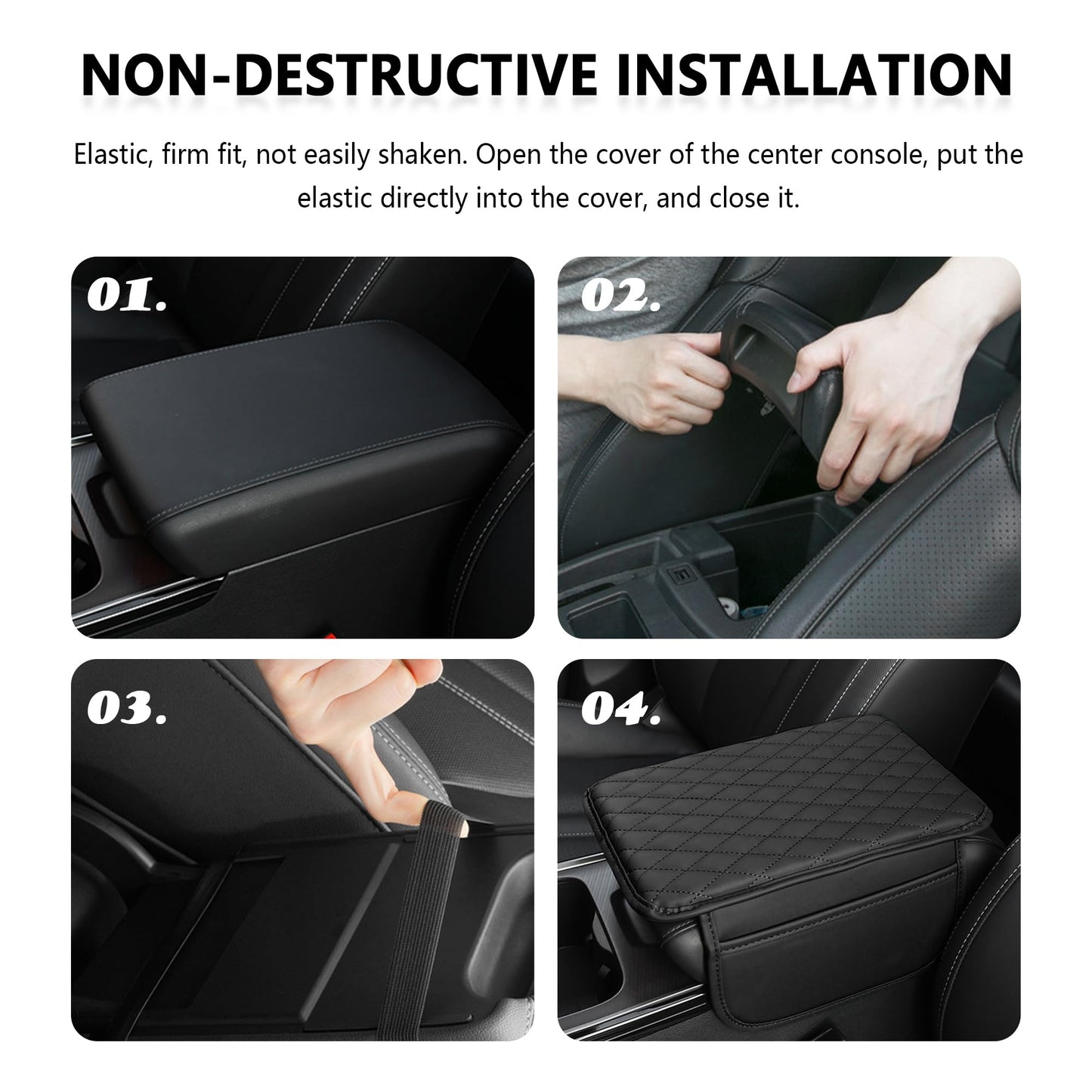 Stacool Upgraded Car Center Console Cover,Microfiber Leather Car Armrest Cover Cushion with 2 Storage Bags,Universal Car Armrest Storage Box (Black)