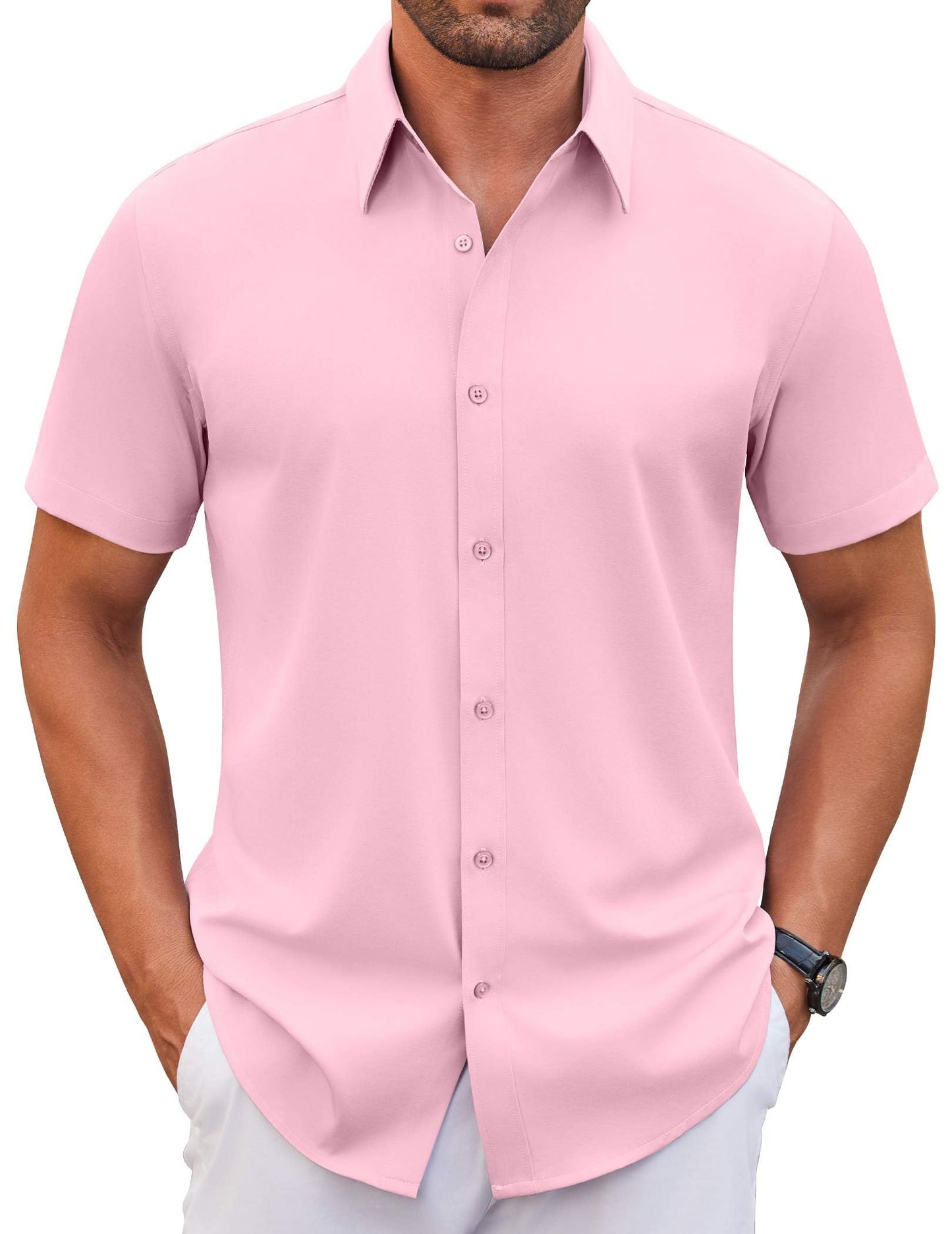 COOFANDY Men's Stretch Dress Shirts Short Sleeve Wrinkle Free Casual Button Down Shirts