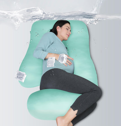 MOON PARK Pregnancy Pillows for Sleeping - U Shaped Full Body Maternity Pillow with Removable Cover - Support for Back, Legs, Belly, HIPS - 65 Inch - Aquamarine