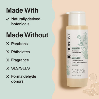 The Honest Company Shampoo & Body Wash, Tear-Free, Fragrance-Free, 10 fl oz