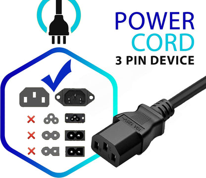 3 Prong AC Power Cord 10ft Long Standard | 125V-250V | for Computer, Monitor, TV, Printer, Power Supply PSU Electric Cable Replacement Power Cord