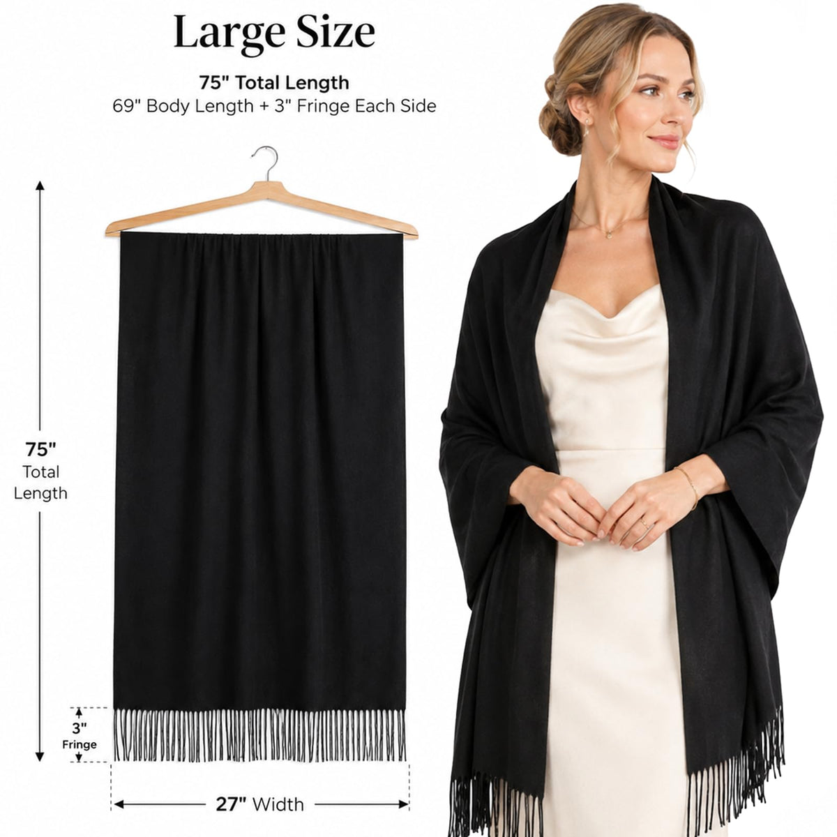 RIIQIICHY Women's Fringe Shawl Wrap Pashmina Scarf for Wedding Evening
