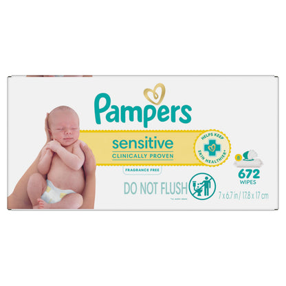Pampers Sensitive Baby Wipes, Clinically Proven, Fragrance Free, Unscented, Water Based, Hypoallergenic, Multi-Use, Hand Wipes 1008 Wipes Total (18X Flip-Top Packs) [Packaging May Vary]