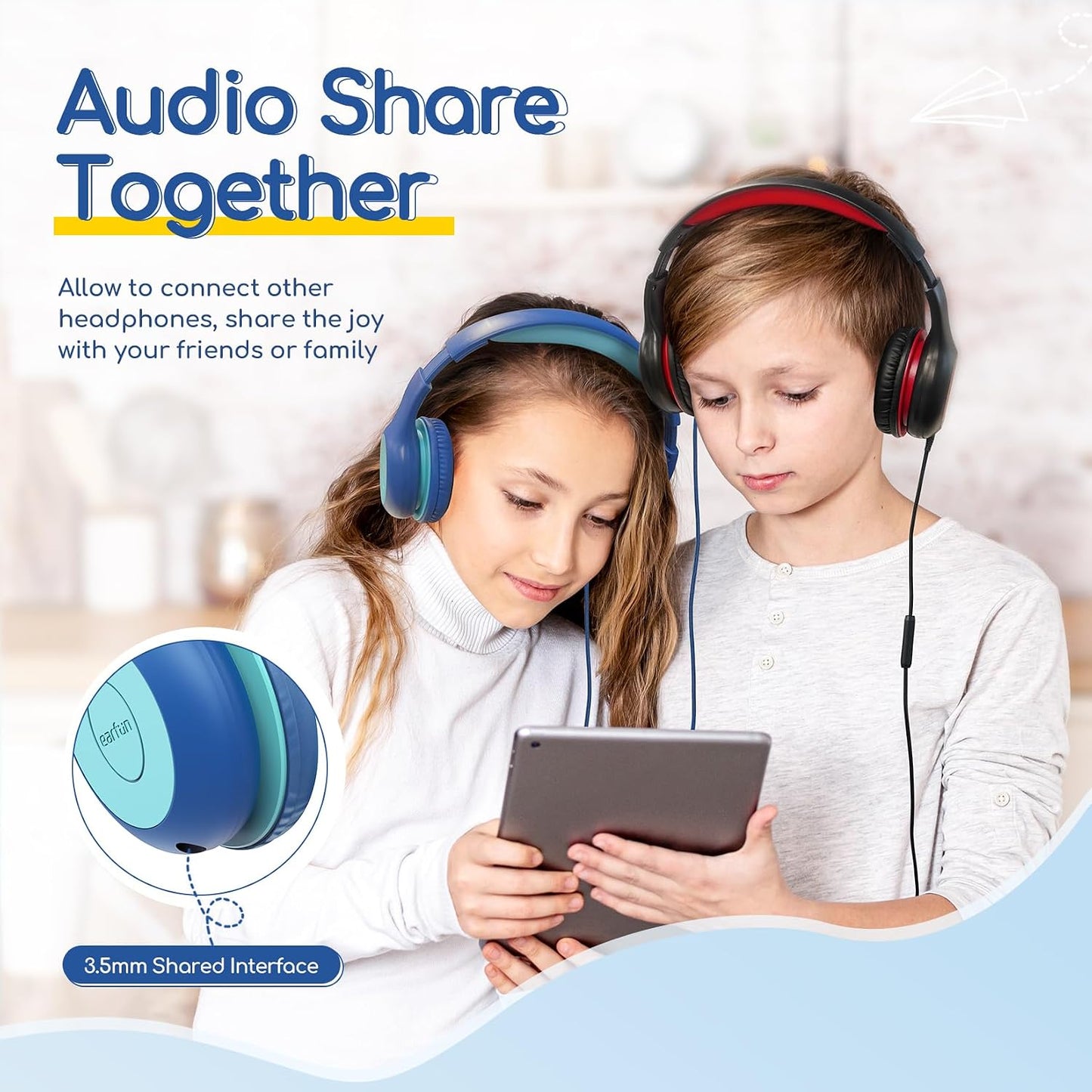 EarFun K1 Kids Headphones Wired with Mic, Volume Limit Headphones for Kids