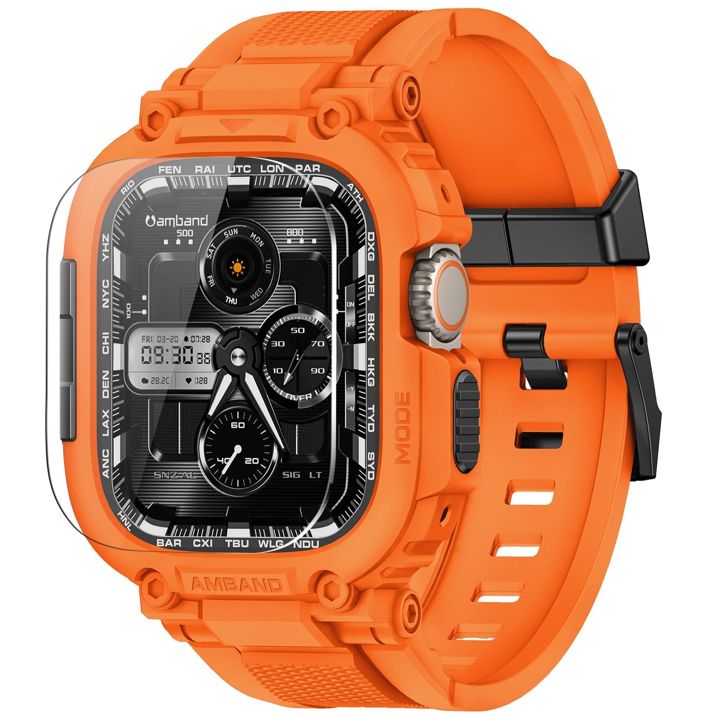 amBand Bands Compatible with Apple Watch 9/8/7/6/5/4 & SE 3/2/1 45mm/44mm Case for Men, M1 Sport Series Rugged Case Protective Cover for iWatch SE3/SE2/6/SE/5/4 44/45 mm Men Black