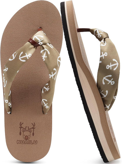 KuaiLu Flip Flops for Women with Arch Support Summer Beach Thong Sandals