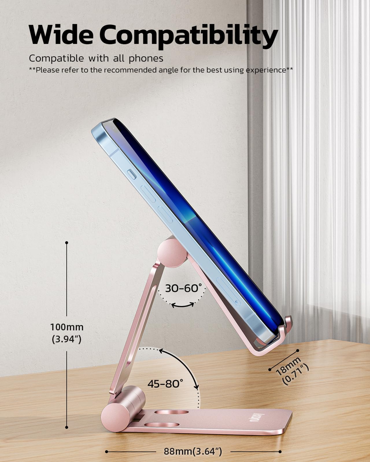 Nulaxy Full Aluminum Dual Folding Cell Phone Stand for Desk, Black
